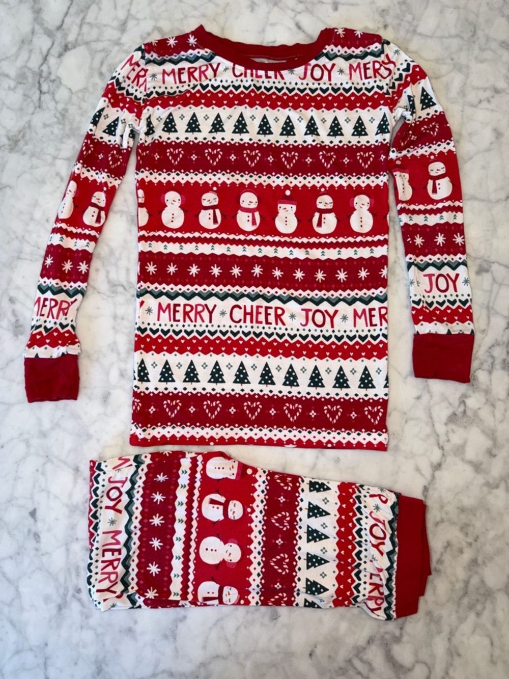 Little Sleepies Red White Green Holiday Snowman Pajama Set 7/8Y